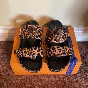 Louis Vuitton leopard print mules